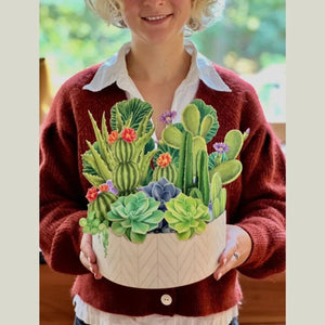 paper cactus bouquet greeting card standing open with detailed 3D desert plants