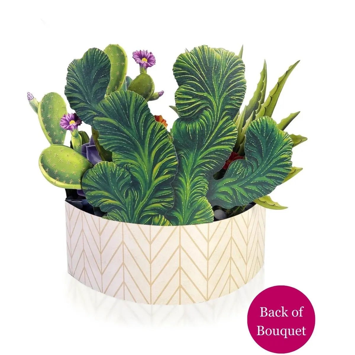 eco friendly 3D cactus bouquet card with succulents displayed in decorative planter