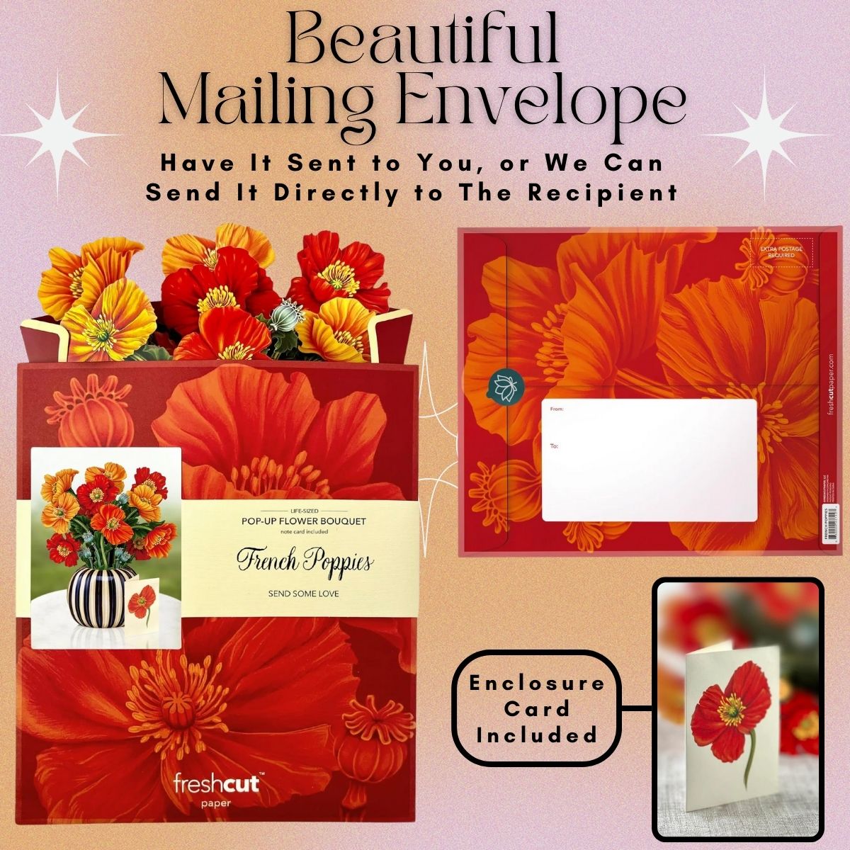 Pop-Up Flower Bouquet Greeting Card - French Poppies | Farmhouse World