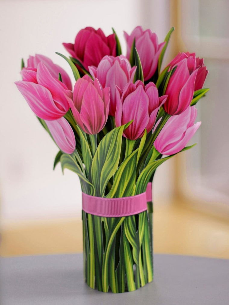 Pop-Up Flower Bouquet Greeting Card - Pink Tulips | Farmhouse World