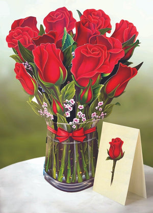 Pop-Up Flower Bouquet Greeting Card - Red Roses | Farmhouse World