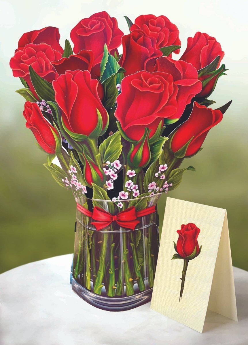 Pop-Up Flower Bouquet Greeting Card - Red Roses | Farmhouse World