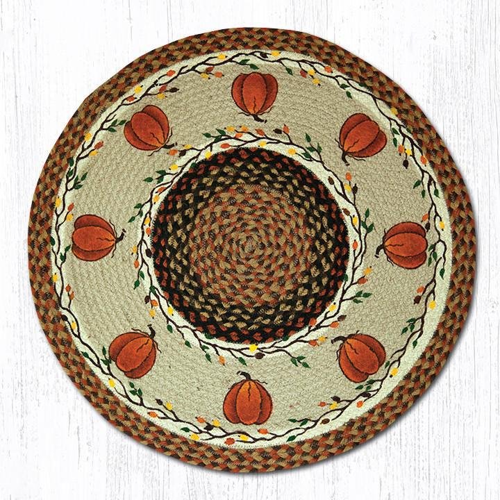 Pumpkin Round Rugs - Handwoven with 100% Natural Jute and Hand-Stenciled | Farmhouse World