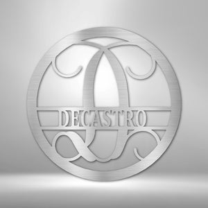 Round Monogram Vine Metal Sign with Initial and Family Name | Farmhouse World