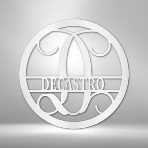 Round Monogram Vine Metal Sign with Initial and Family Name | Farmhouse World