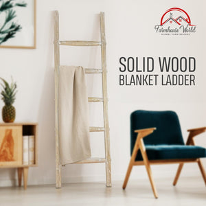Wooden Rustic Blanket Ladder White-Washed 5ft | Farmhouse World
