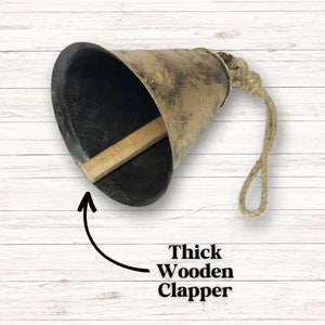 Decorative cow bell with natural jute hanging rope and wooden clapper