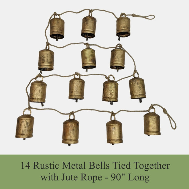Rustic Festival Bell Garland on Jute String Rope | Farmhouse World