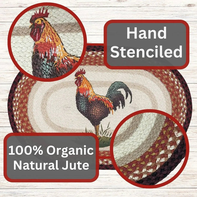 Rustic Rooster Braided Oval Rug | Farmhouse World