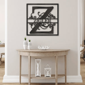 Split Square Monogram Steel Metal Sign | Farmhouse World