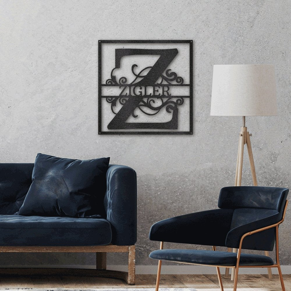 Split Square Monogram Steel Metal Sign | Farmhouse World