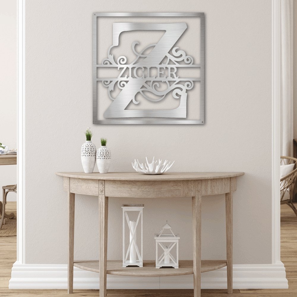 Split Square Monogram Steel Metal Sign | Farmhouse World