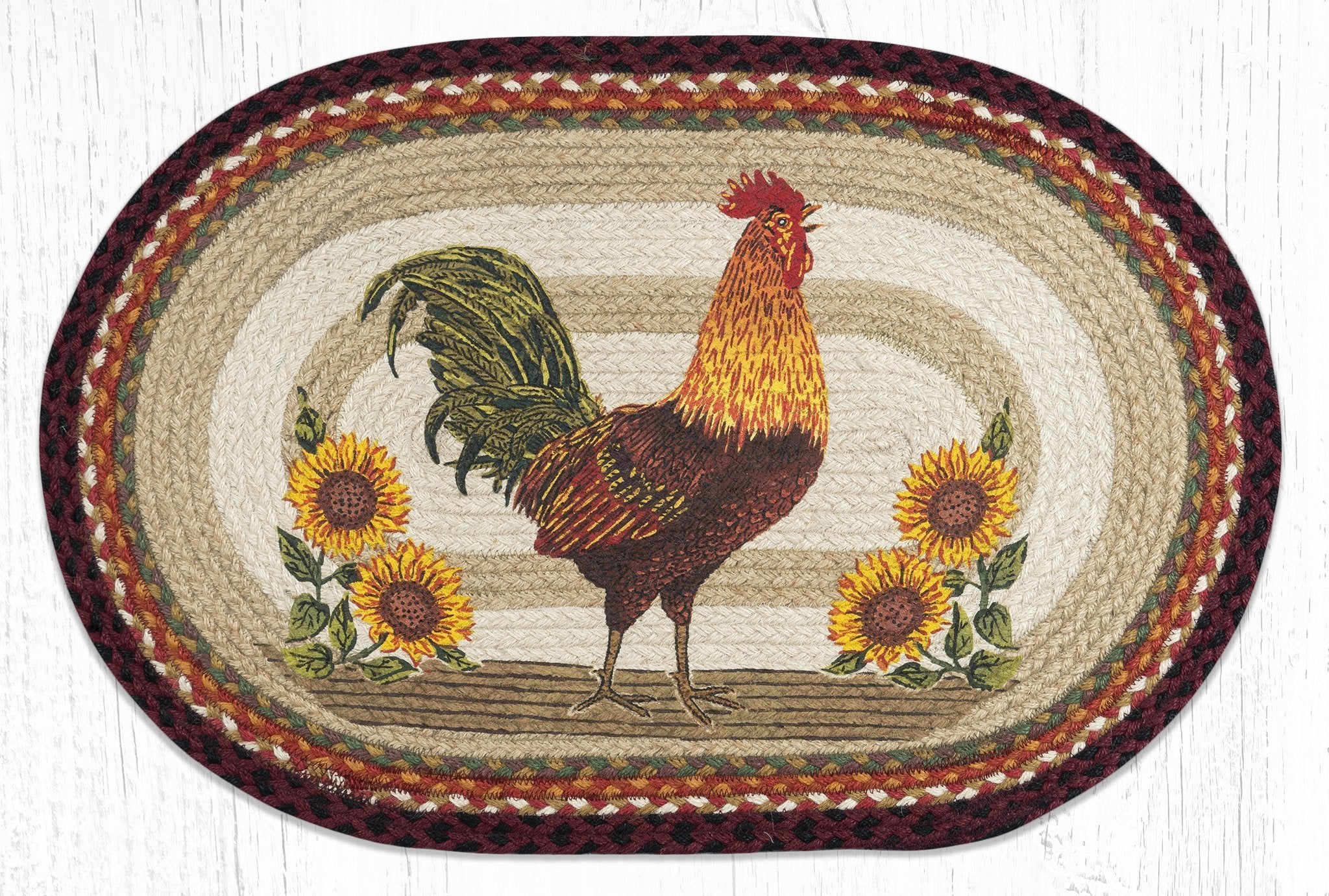 Sunflower Oval Rugs - Handwoven with 100% Natural Jute and Hand-Stenciled | Farmhouse World