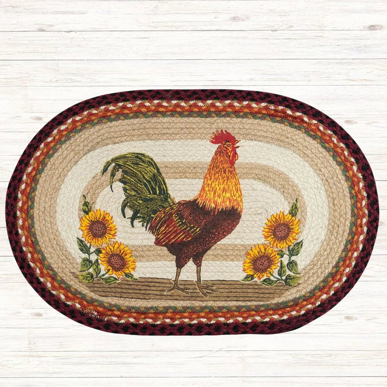 Sunflower Rooster Oval Rug | Farmhouse World