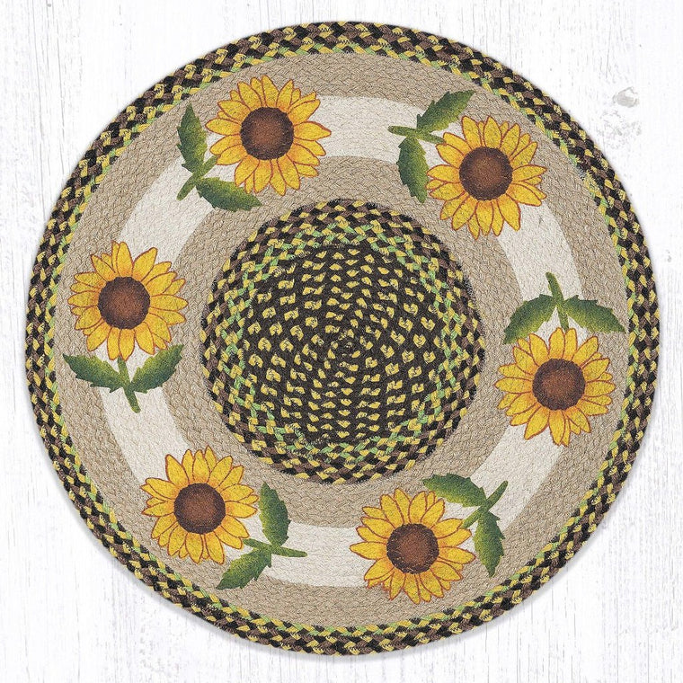 Sunflower Round Rug Handwoven with 100% Natural Jute and Hand-Stenciled 27" | Farmhouse World