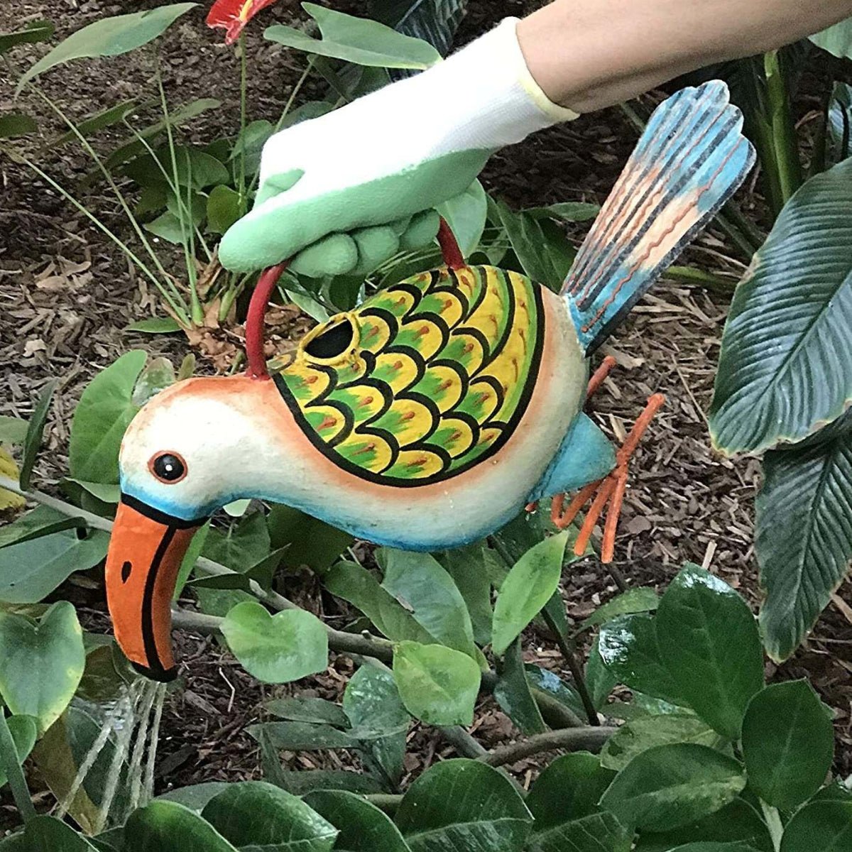 Colorful bird shaped watering can for plant lovers
