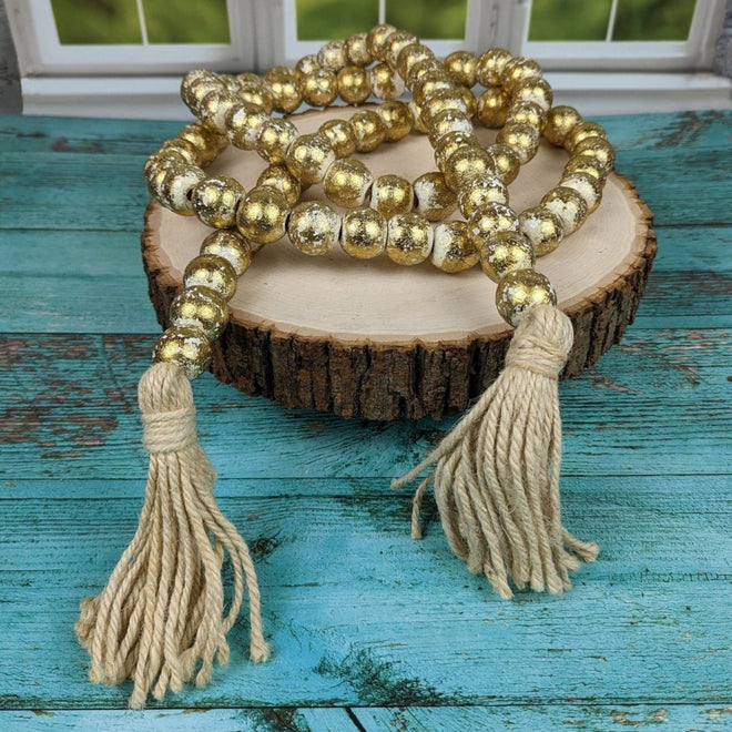 Wooden Bead Garland - Silver or Gold | Farmhouse World