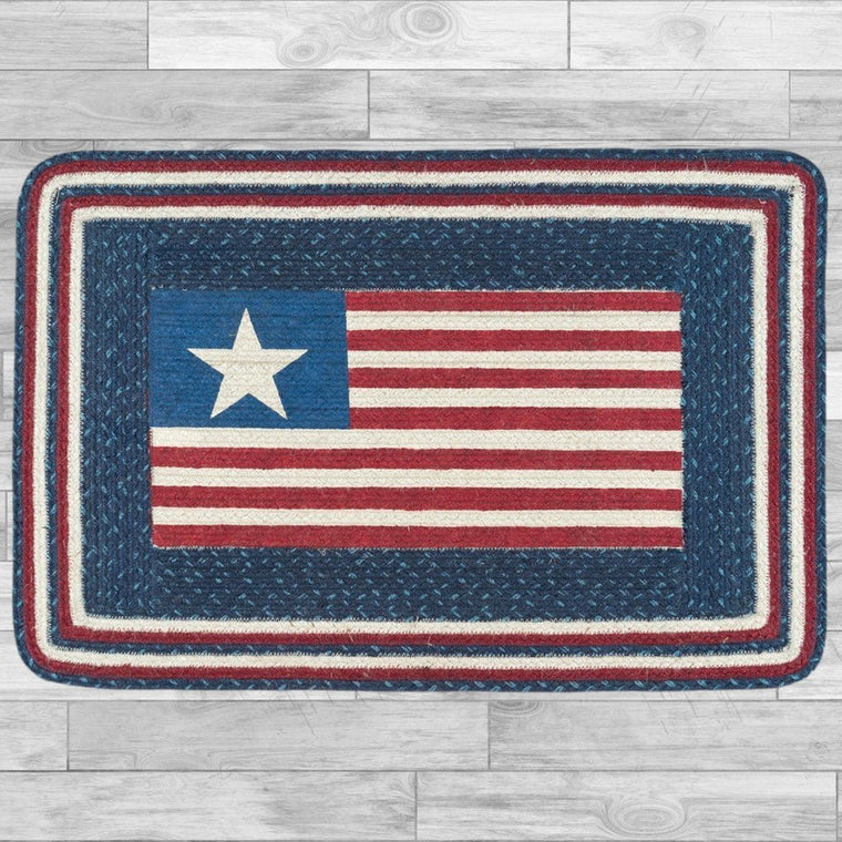 American Flag Patriotic Kitchen Rug - Handwoven with 100% Natural Jute and Hand Stenciled | Farmhouse World
