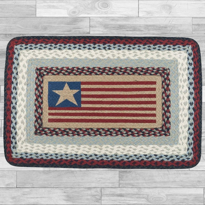 American Flag Patriotic Kitchen Rug - Handwoven with 100% Natural Jute and Hand Stenciled | Farmhouse World