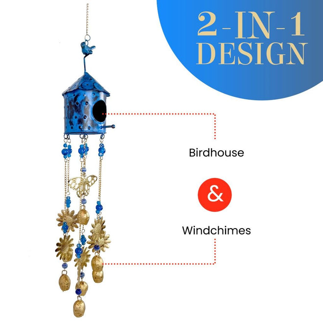 Birdhouse Wind Chimes - Blue | Farmhouse World