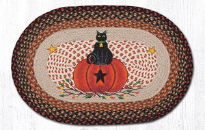 Black Cat Pumpkin oval jute Halloween rug