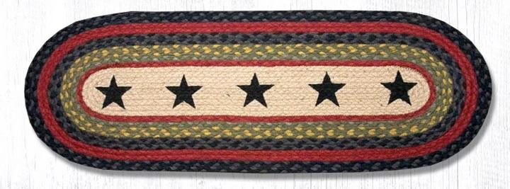 Black Stars Braided Oval Table Runner Accented by Blue & Red | Farmhouse World