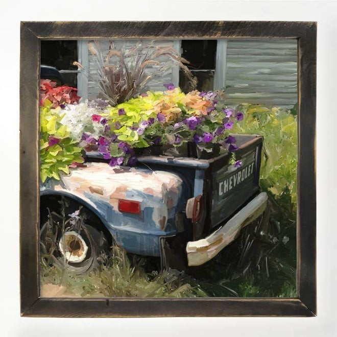 Chevy Flower Truck Bed Print Framed in Reclaimed Barnwood 26" | Farmhouse World