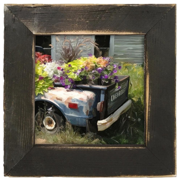 Chevy Flower Truck Bed Print Framed in Reclaimed Barnwood 8" | Farmhouse World