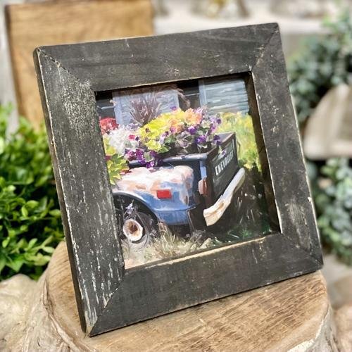 Chevy Flower Truck Bed Print Framed in Reclaimed Barnwood 8" | Farmhouse World