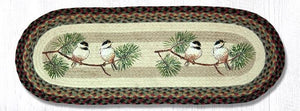 Chickadee Braided Oval Table Runner - 100% Natural Jute and Hand Stenciled | Farmhouse World