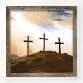 Three Crosses on a Hill Framed with Barnwood Reclaimed Wood 26" | Farmhouse World