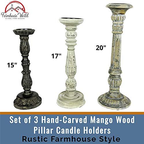 Farmhouse Candle Holders Set of 3 - Wooden Candle Holders with Distressed Finish for a Vintage Antique Decor Look | Farmhouse World