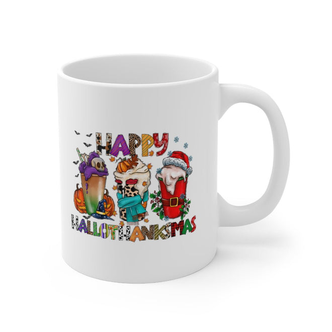 Funny Happy Hallothanksmas Coffee Lover Mug White 11oz | Farmhouse World