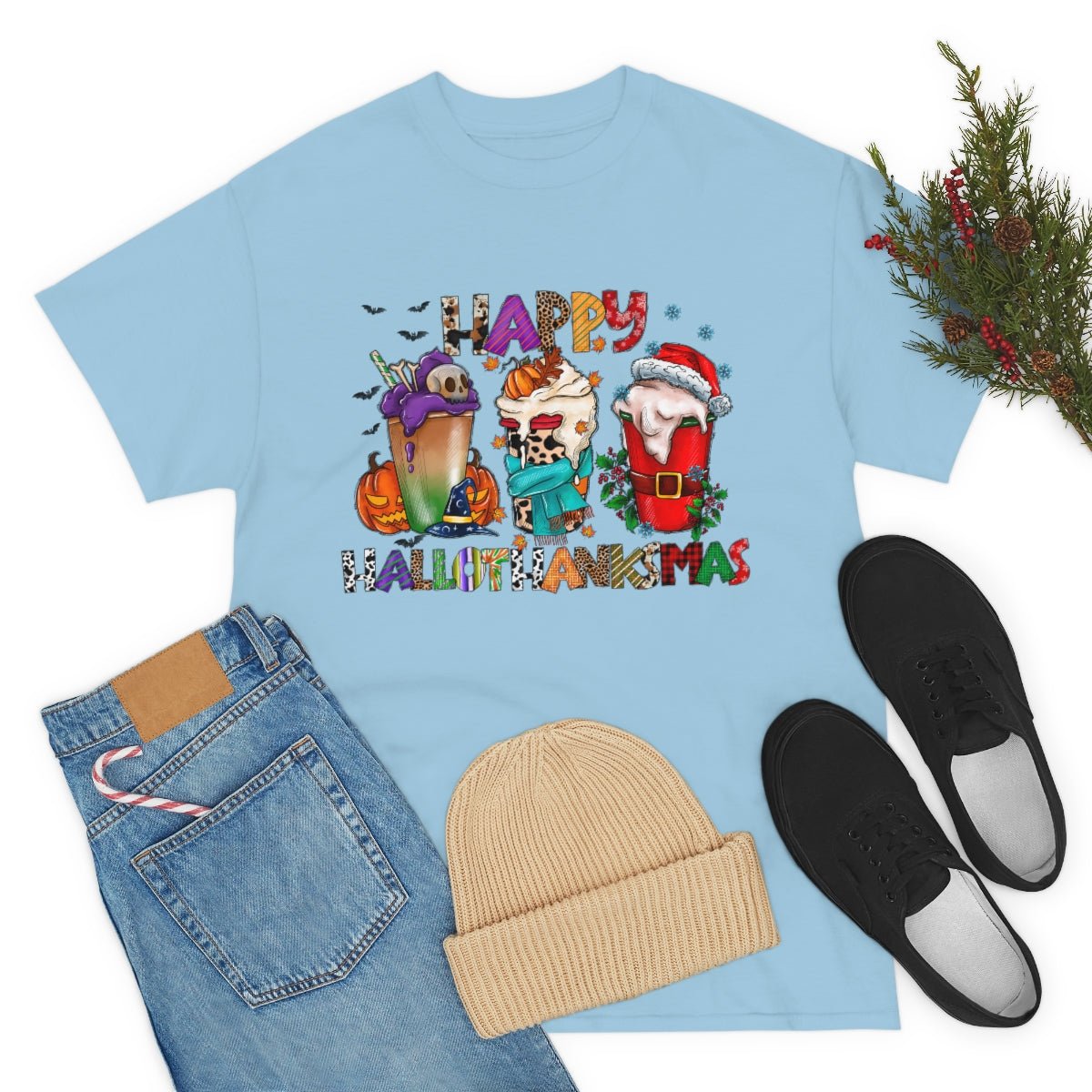 Funny Happy Hallothanksmas Coffee Lover Western Tee | Farmhouse World