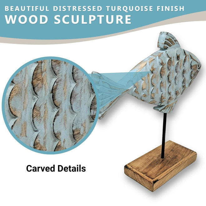 Handcarved Surgeon Wooden Fish Sculpture Home Décor | Farmhouse World