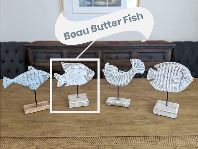 Handcarved Wooden Beau Butter Fish Statue | Farmhouse World