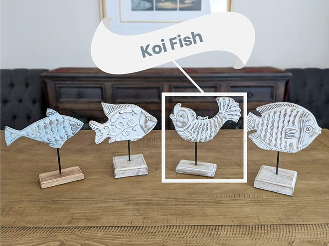Handcarved Wooden Koi Fish Statue | Farmhouse World