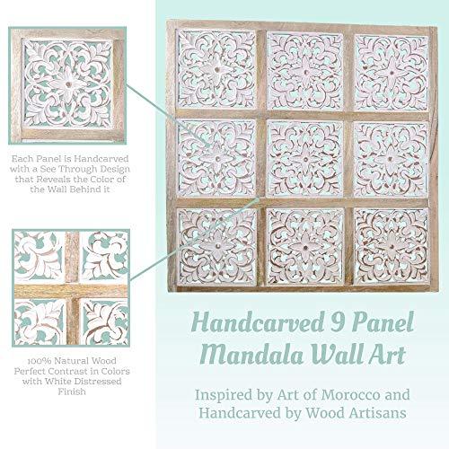 Mandala Wall Art – Hand-Carved Wall Decor Plaques – Wood Mandala Design Inspired by Moroccan Artist – Unique Boho Wall Art Sustainable Materials | Farmhouse World