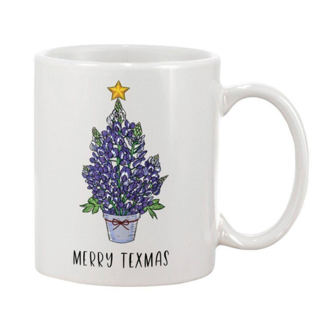 Texas Coffee Cup - Merry Texmas Bluebonnet Christmas Tree Ceramic Mug