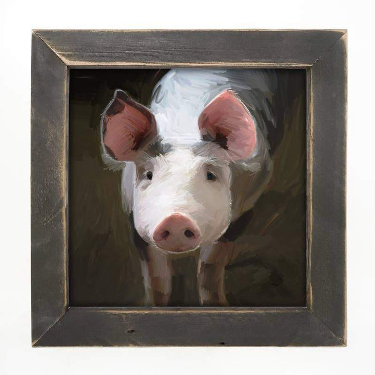 Miss Priss Pig Print Framed in Reclaimed Barnwood 14" | Farmhouse World