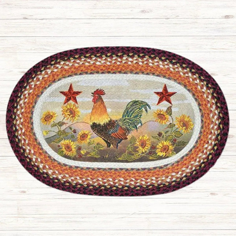 Morning Star Rooster Oval Rug | Farmhouse World