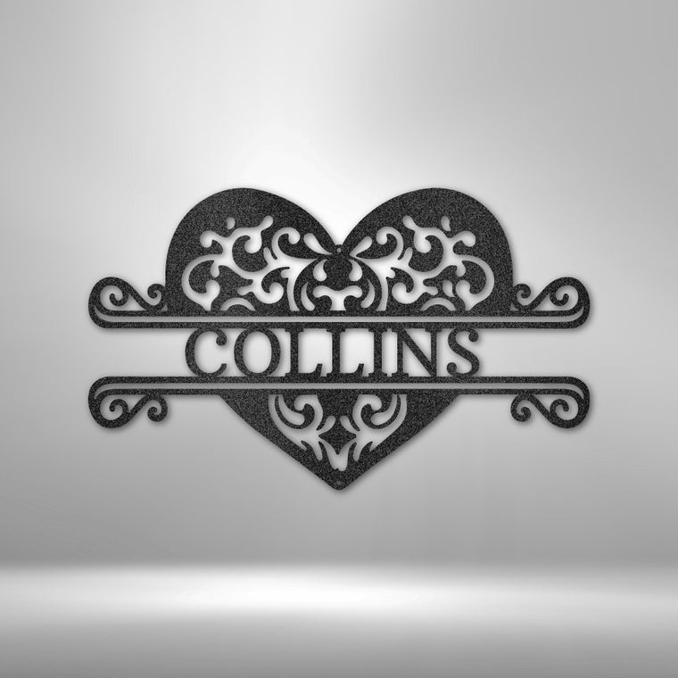Personalized Fancy Heart Family Metal Sign | Farmhouse World