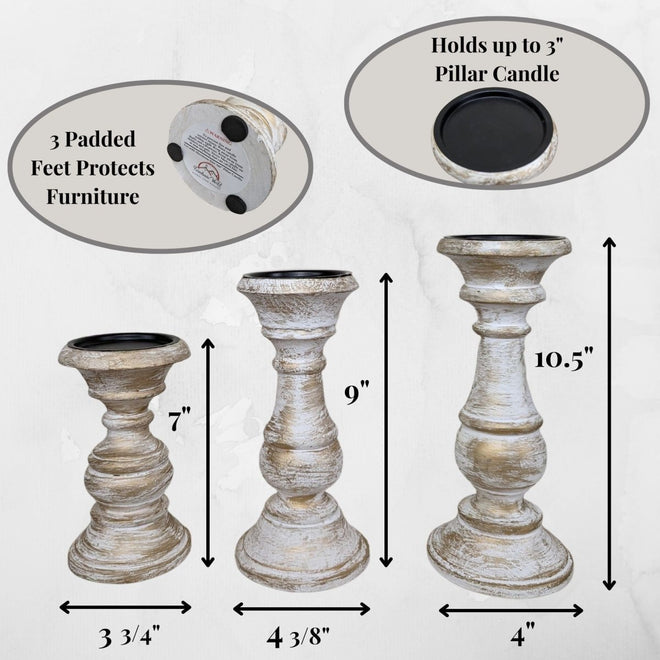 Pillar Candle Holders Set of 3 ~ 7" to 10.5" Tall | Farmhouse World