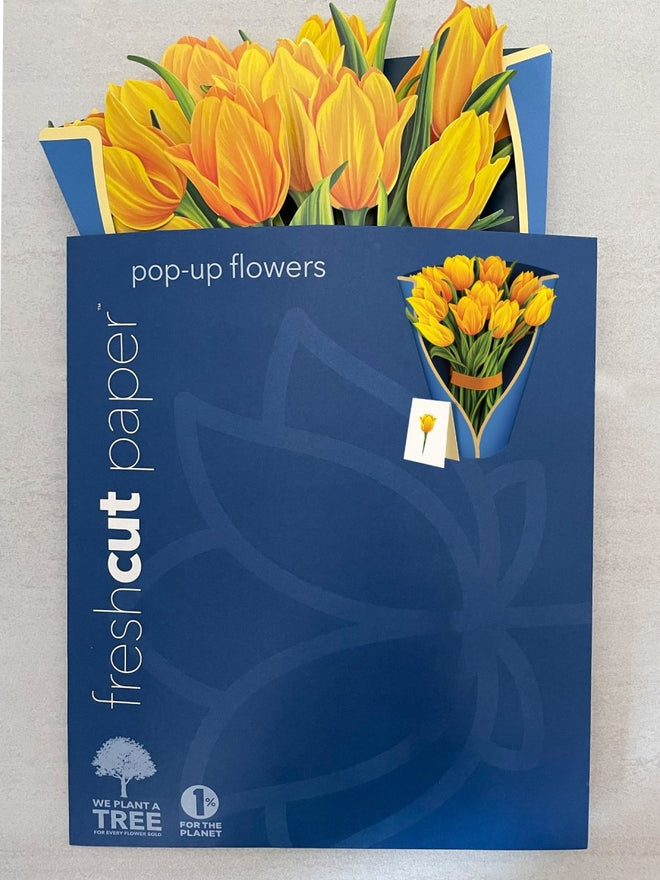 Pop-Up Flower Bouquet Greeting Card - Yellow Tulips | Farmhouse World