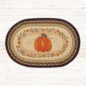 Pumpkin Candy Corn 20x30 oval jute rug