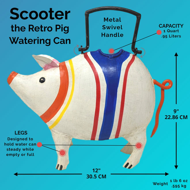 Retro Scooter Pig Watering Can for Indoor or Outdoor Use | Farmhouse World