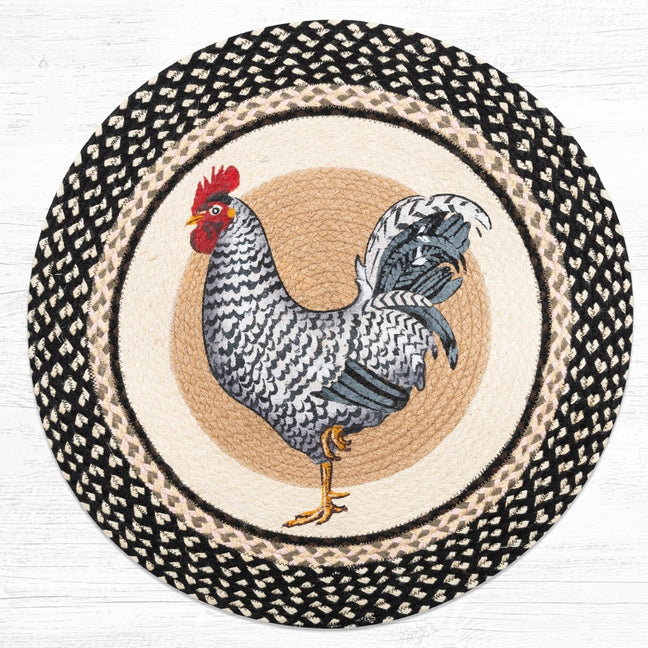 Rooster Rugs Round Handwoven with 100% Natural Jute and Hand Stenciled 27" | Farmhouse World