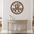 Round Monogram Vine Metal Sign with Initial and Family Name | Farmhouse World