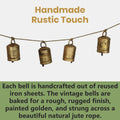 Rustic Festival Bell Garland on Jute String Rope with Antique Gold Finish 72"L | Farmhouse World