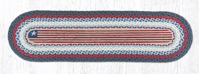 Rustic Flag Braided Oval Table Runner - 100% Natural Jute and Hand Stenciled | Farmhouse World